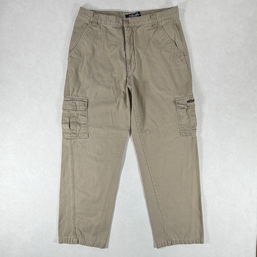 Billabong Mens Khaki Tan Cotton Twill Cargo Utility Pants Size 33 Wide Leg Baggy